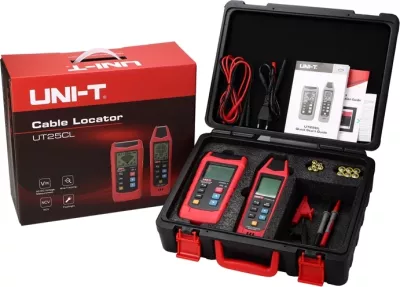 Detektor kabllosh UNI-T UT25CL, set transmetues + pranues, 33 kHz, gjurmim deri 2.5 m, CAT III 480V, IP54, deri 8 transmetues, i kuq