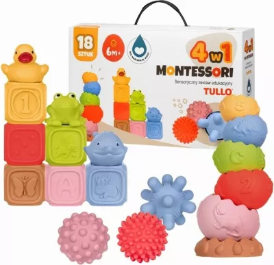 Set edukativ Montessori Tullo, 18 pjesë, ngjyra të përziera