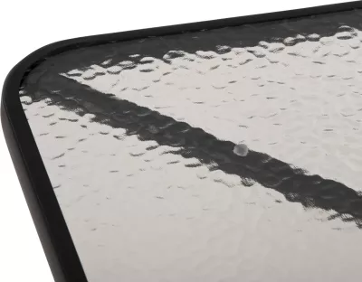 Tavolinë e jashtme katrore FIGO FH5972.03, metalike e zezë me sipërfaqe tavoline prej xhami, 80x80x71 cm