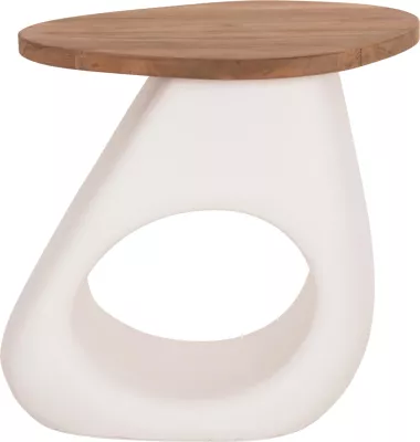 Tavolinë anësore AIDA, bazë prej fibrë-cementi e bardhë, sipërfaqe druri teak, 47x60x59cm