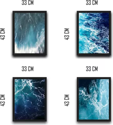 Piktura dekorative me kornizë (4 copë), Wallity, Waves Set 1