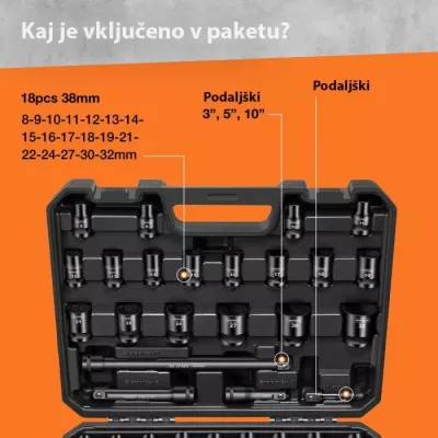 Set dopsash impact VONHAUS 3500318, 40 copë, metrik, me ekstensione, zi
