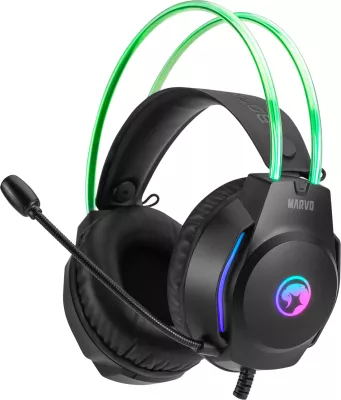 Kufje gaming Marvo H8620 me mikrofon, wired, RGB, 3.5mm + USB, 50mm, të zeza