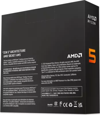 Procesor AMD Ryzen 5 9600X AM5, 6 bërthama/12 fije, 3.9GHz (deri 5.4GHz Turbo)