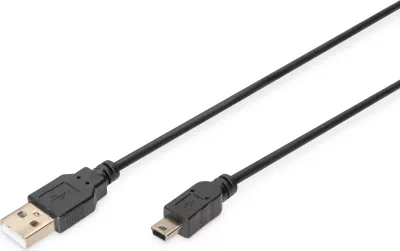 Kabëll USB 2.0 Digitus, 1m, USB A në Mini-USB B, i zi