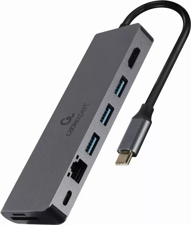 Përshtatës USB, Gembird A-CM-COMBO5-05, 5x porte, type-C, hiri