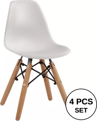 Karrige Twist për fëmijë FH8453.01 me këmbë druri dhe ulëse PP e bardhë 30,5x33x59 cm, set prej 4 copë