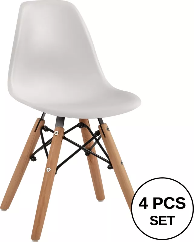 Karrige Twist për fëmijë FH8453.01 me këmbë druri dhe ulëse PP e bardhë 30,5x33x59 cm, set prej 4 copë