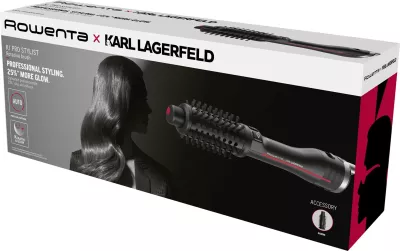 Furçë rrotulluese flokësh, Rowenta x Karl Lagerfeld, CF961LF0 Pro Stylist, 750 W, jonizim, veshje Keratin & Glow, 2 furça, e zezë