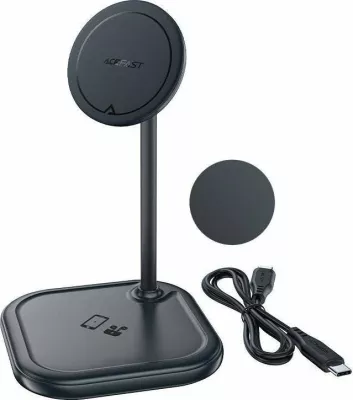 Karikues induktiv Acefast E6 2-në-1 Qi/MagSafe 15W, USB-C, 1m, gri