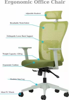 Karrige zyre ergonomike, ngjyrë e gjelbër, Skye Decor, 126 cm