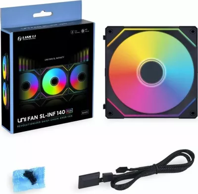 Ventilator PC Lian Li UNI FAN SL-INF 140 (UF-SLIN140-1B), 140mm ARGB PWM, 1 copë, zi/gri