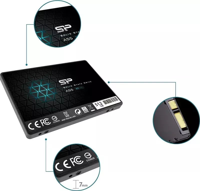 SSD Silicon Power Ace A55 512 GB, 2.5", Serial ATA III, e zezë