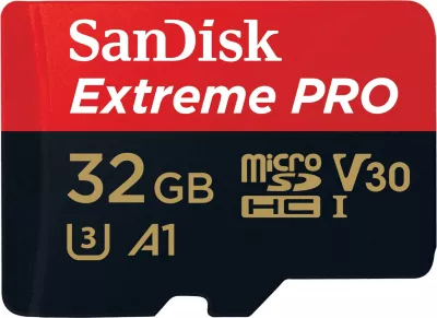 Kartelë memorie SanDisk Extreme Pro, 32 GB, MicroSDHC, Class 10, UHS-I, e zezë dhe e kuqe