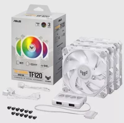 Ventilatorë ASUS TUF Gaming TF120 ARGB, 12 cm, 3 copë, Bardhë