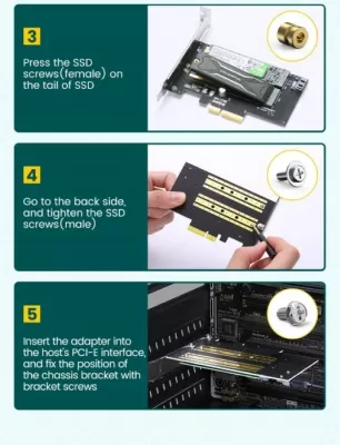 Kartë zgjerimi PCIe për M.2 SSD, UGREEN 70504, PCIe 3.0 x4, NVMe/SATA, 2230-2280, set me aksesorë