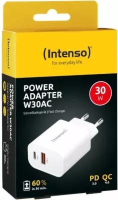 Karikues INTENSO W30AC 30W me USB-C + USB-A, i bardhë