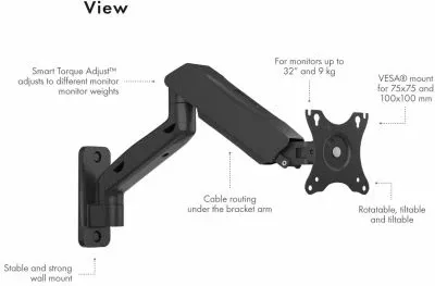 Mbajtëse muri për monitor ICYBOX IB-MS103-W, deri 32\", 2–9 kg, VESA 75x75/100x100, e zezë