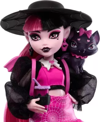 Kukull Monster High Mattel Draculaura HRP64 me aksesorë, rozë/zezë, me Count Fabulous