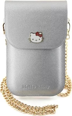 Mbështjellës Hello Kitty Leather Metal Logo Chain për celular, lëkurë artificiale, argjend