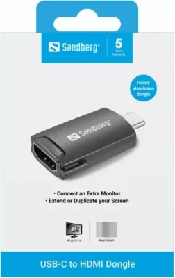 Adapter dongle USB-C në HDMI Sandberg 136-34, 4K/30Hz, alumini, gri