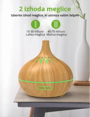 Difuzor vajrash esencial ANJOU ADA023-L 400ml me drita LED dhe timer, dru i çelët