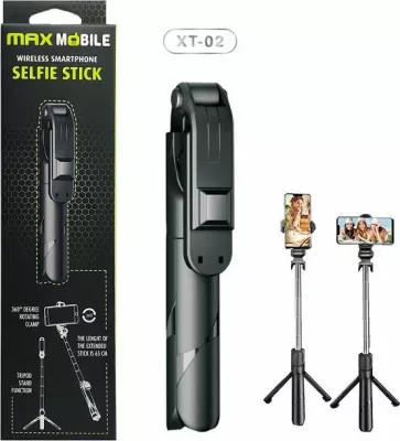 Selfie stick tripod MAXLINE MaxMobile XT-02, Bluetooth, 65 cm, për telefona deri 6.8", 360°, me telekomandë, i zi