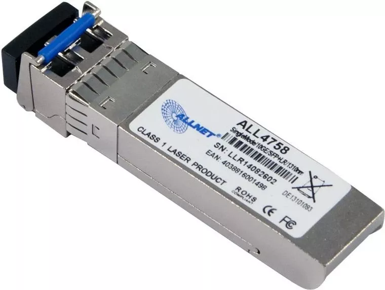 Transceiver optik ALLNET ALL4758-INDU, 10000 Mbit/s, SFP+, LC, 9/125 µm, argjendtë