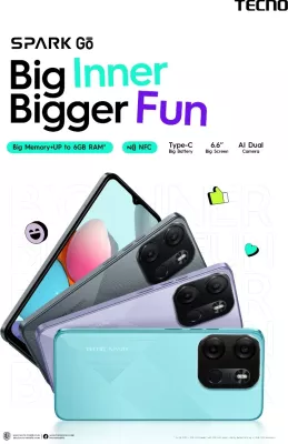Celular TECNO Spark Go 2023 3GB/64GB 6.56\" Dual SIM NFC 5000mAh Endless Black
