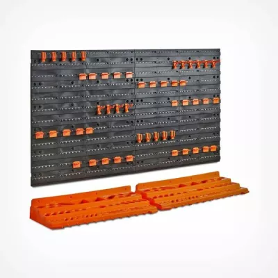 Panel organizimi veglash me rafte, VONHAUS 15/192, 2 panele muri + 2 rafte, 50 grepë, 96×54 cm, zi/portokalli