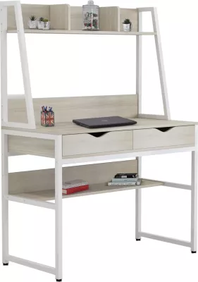 Tavolinë me raft FH2390.13 melaminë në ngjyrë Sonama & kornizë metalike e bardhë 100x48x139H cm