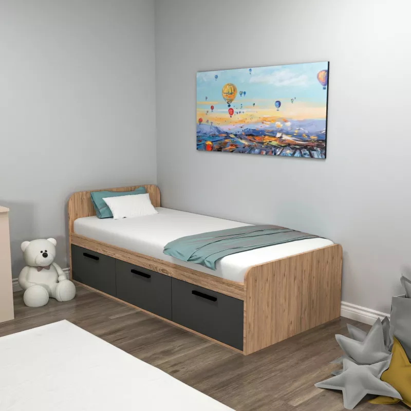 Krevat teke Hanah Home, Akser, ngjyrë Atlantic Pine dhe antracit