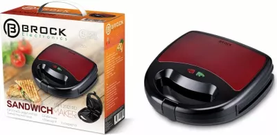 Sandwich maker Brock SSM 2001 RD 750 W, për 4 sanduiça trekëndorë, kuqe/zezë