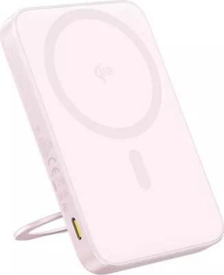 Powerbank, Baseus, PicoGo Qi2 P10076800413-00, 5000mAh 20W, karikim wireless Qi2 15W, USB-C, me qëndrim palosës, rozë