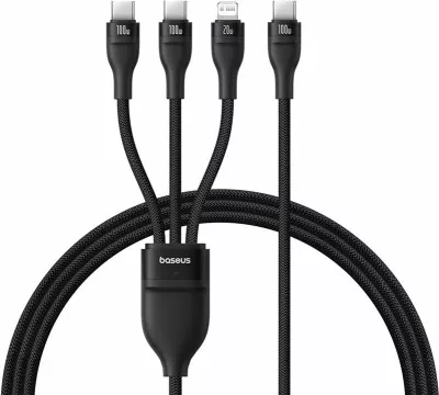 Kabllo USB-C Baseus Flash Series 3 3-në-1 100W 1.5 m (2x USB-C + Lightning), e zezë