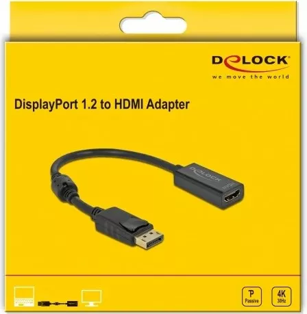 Adapter DisplayPort në HDMI DeLOCK 0.2m i zi, 4K