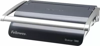 Makinë lidhëse dokumentesh Fellowes Quasar+ 500 (MPN 5627701), kapacitet lidhjeje 500 fletë, shpim 25 fletë, manuale, set fillestar 10 dokumente, argjend/zezë