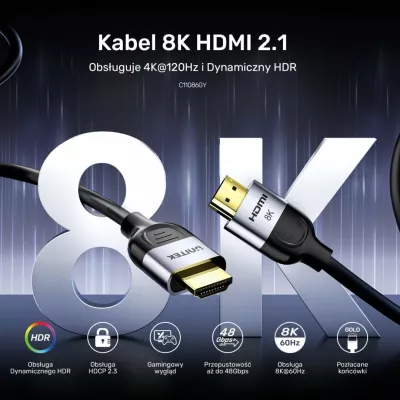 Kabllo HDMI Unitek C11086GY01-1.5M HDMI 2.1 8K 1.5m, e zezë