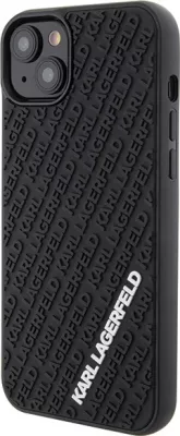 Mbështjellës Karl Lagerfeld 3D Rubber Multi Logo për iPhone 15 Plus, i zi
