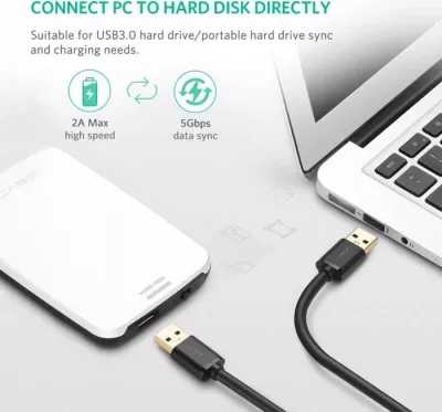 Kabllo USB 3.0 UGREEN 10369 USB-A mashkull në USB-A mashkull, 0.5 m, e zezë, 1 copë (Polybag)