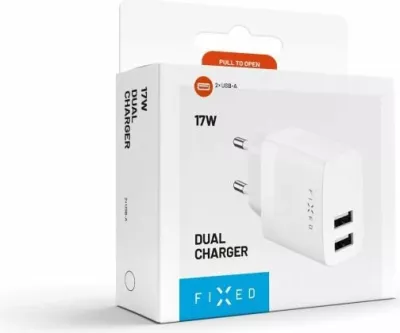 Karikues muri Fixed FIXC17N-2U-WH 17W, 2x USB-A, Quick Charge, kabllo 1.2 m, i bardhë
