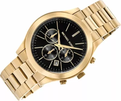 Orë dore me portofol Michael Kors për meshkuj, e artë