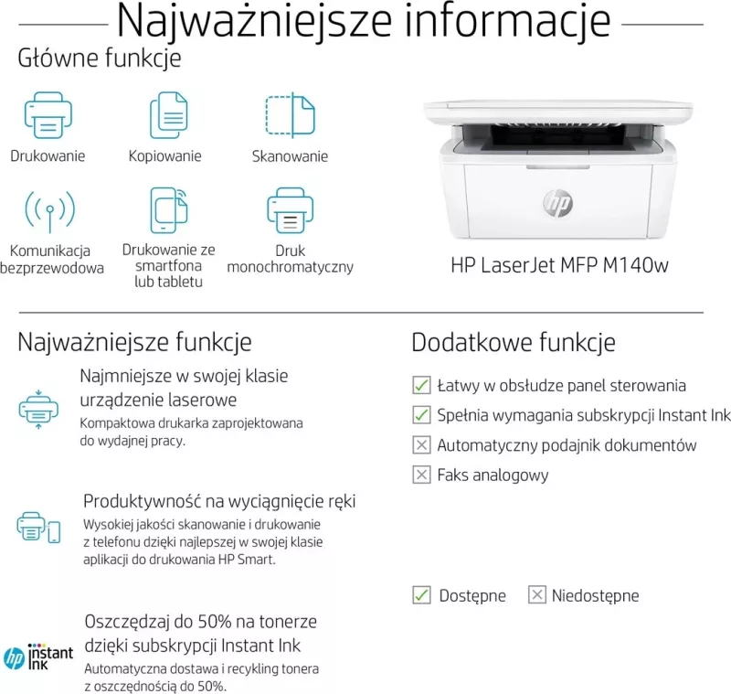 Printer HP LaserJet MFP M140w, i bardhë e zi