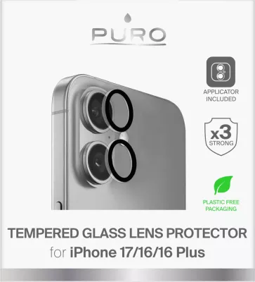 Xhama të temperuar për lente kamere, Puro Individual, për iPhone 17 / iPhone 16 / iPhone 16 Plus