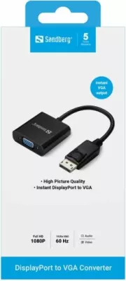 adapter DisplayPort në VGA SANDBERG 508-43, konvertues audio/video, i zi