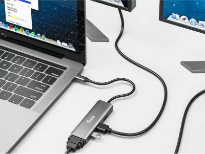 Adapter USB-C Equip 133485, HDMI/DisplayPort/VGA/USB, 4K, i zi/argjendtë