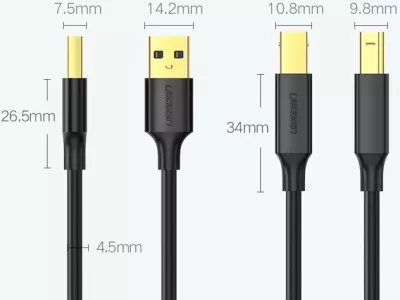 Kabllo printeri Ugreen USB-B në USB-A, 1.5m, e zezë