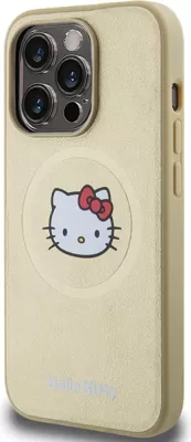 Mbështjellës Hello Kitty Leather Kitty Head MagSafe për iPhone 15 Pro Max, lëkurë artificiale, ari