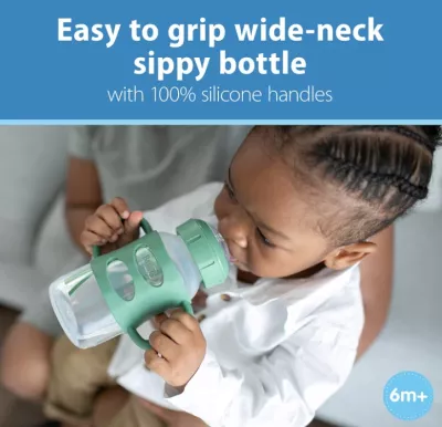 Shishe Dr. Brown’s Milestones, 270ml (9oz) – Grykë e Gjerë, Doreza Silikoni, 6m+, Gri