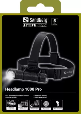 Llambë koke Sandberg Headlamp 1000 Pro 1000 lm, USB-C, IP66, 2000 mAh, e zezë